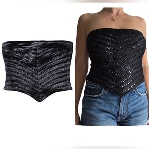 VTG Tadashi Shoji Black Strapless Corset Top Sz 10 Evening Bustier Coquette Y2K